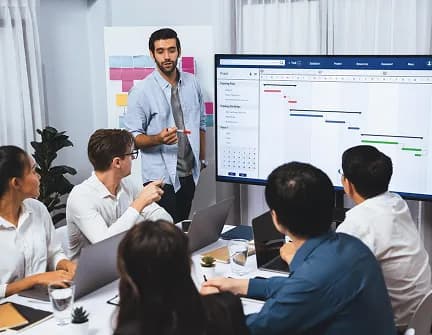 Corporate team in an office training workshop